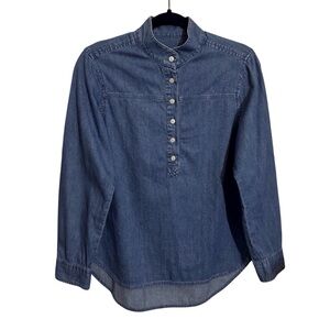 J. Crew Size 2 Blue Denim Jean Popover Blouse Top Long Sleeve Western Casual